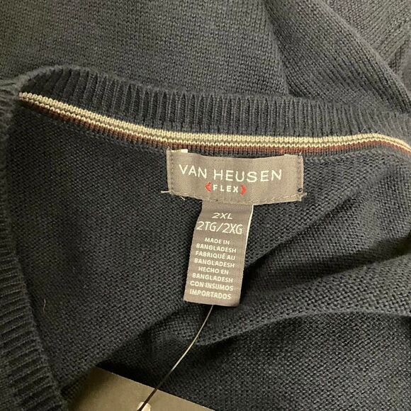 Van Heusen Flex Men's Size 2XL XXL V Neck Cotton Acrylic Blend Sweater Blue NEW - Picture 4 of 6